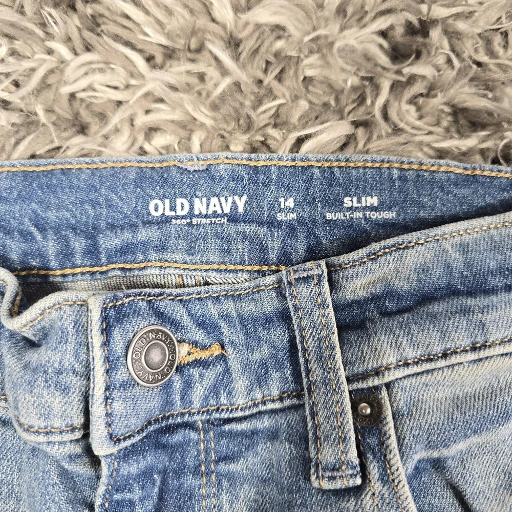 Old Navy Jeans Boys 14 Slim Light Wash Built-In Distressed Adjustable Waist